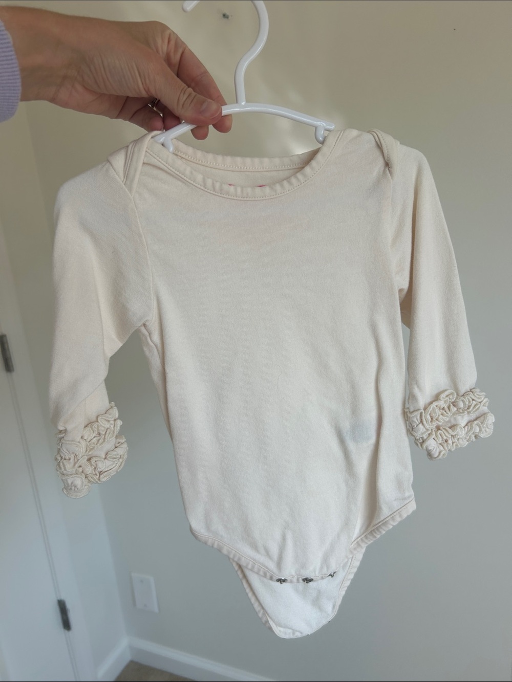 Ruffle Butts Cream Long-Sleeve Ruffle Cuff One-Piece
